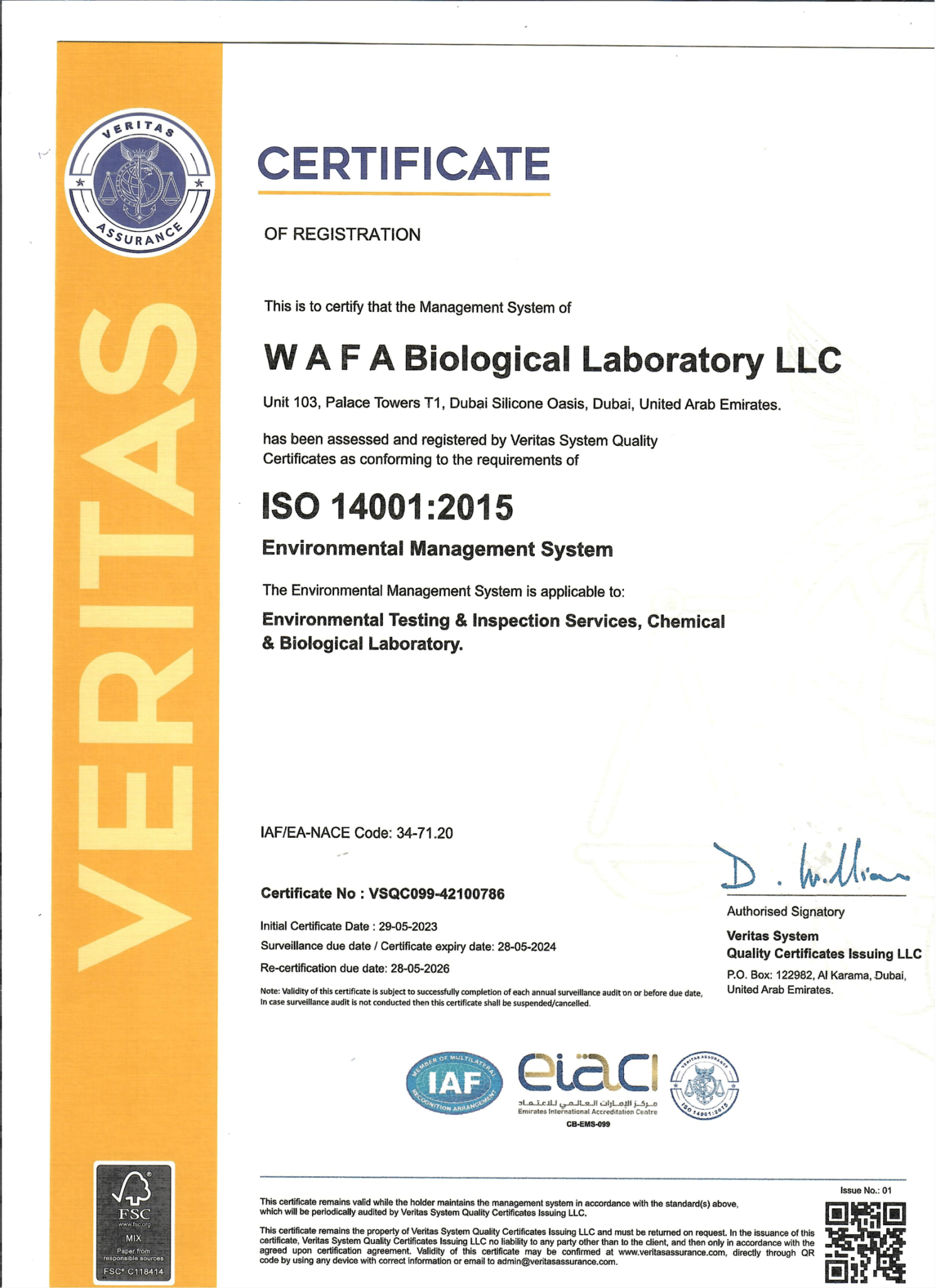 Certificates – Wafa Biological Laboratory